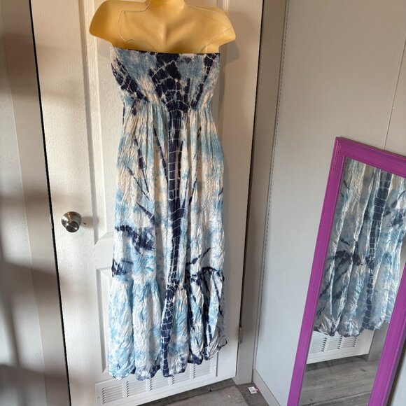 1X Raviya Women's Plus Size Strapless Tiered Maxi Dress Cover-Up Sky Tie Dye - Picture 4 of 5